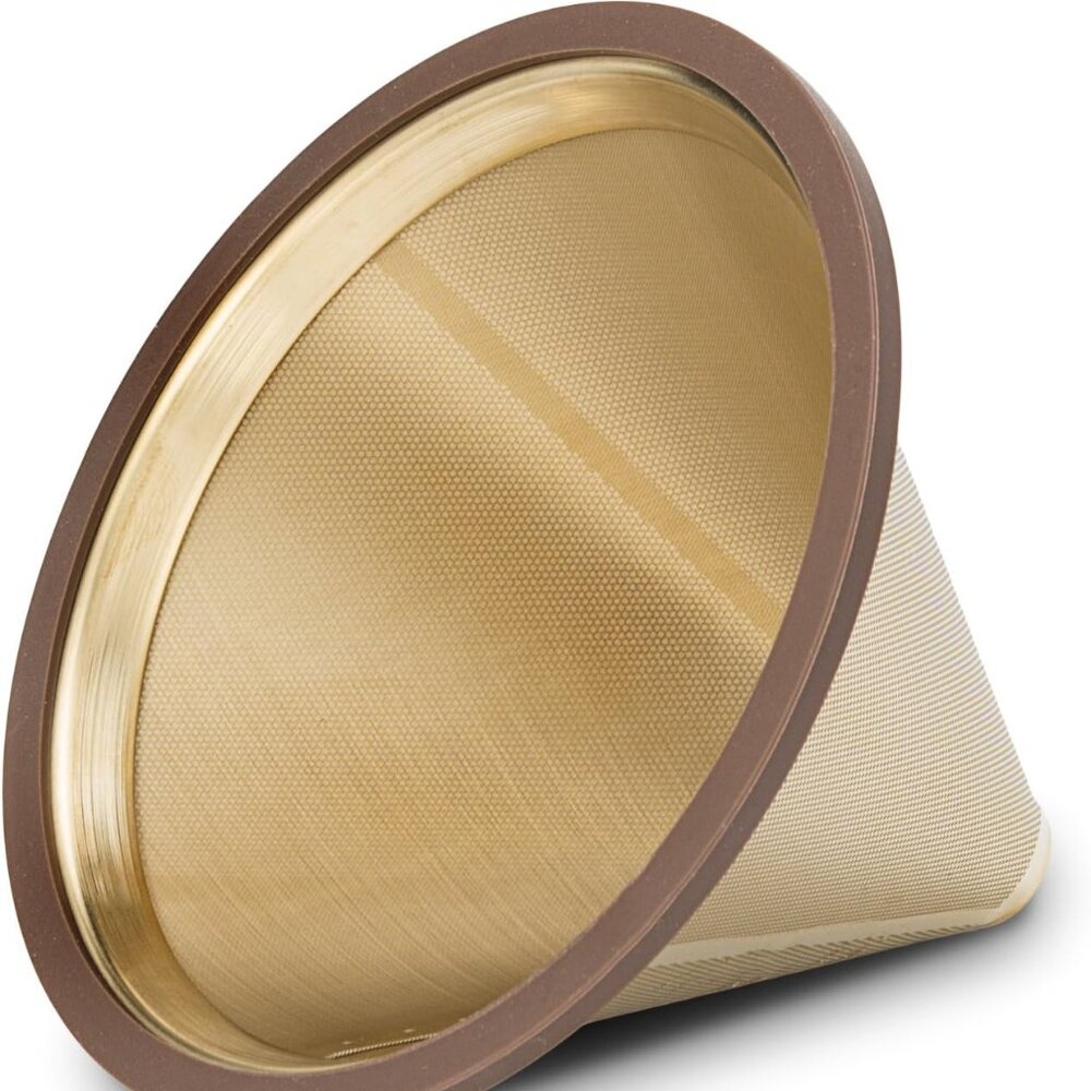 Osaka Titanium Pour Over Coffee Dripper with Double Layered Filter, Gold Cone